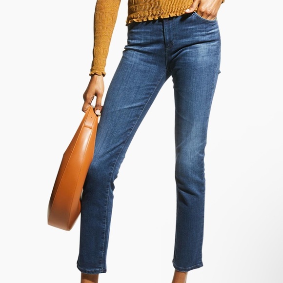 AG Adriano Goldschmied Women\'s Indigo Slim Jeans - Mari Crop High Rise Straight